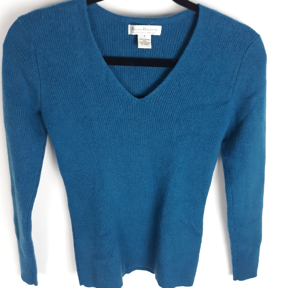 SUSAN BRISTOL Merino Wool Sweater Blue  Sm…
